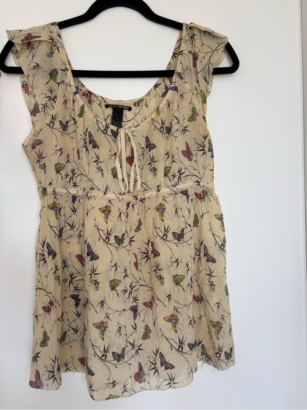 Vintage Y2K Lucky Brand Butterfly Babydoll Peasant Top with Flutter Sleeve